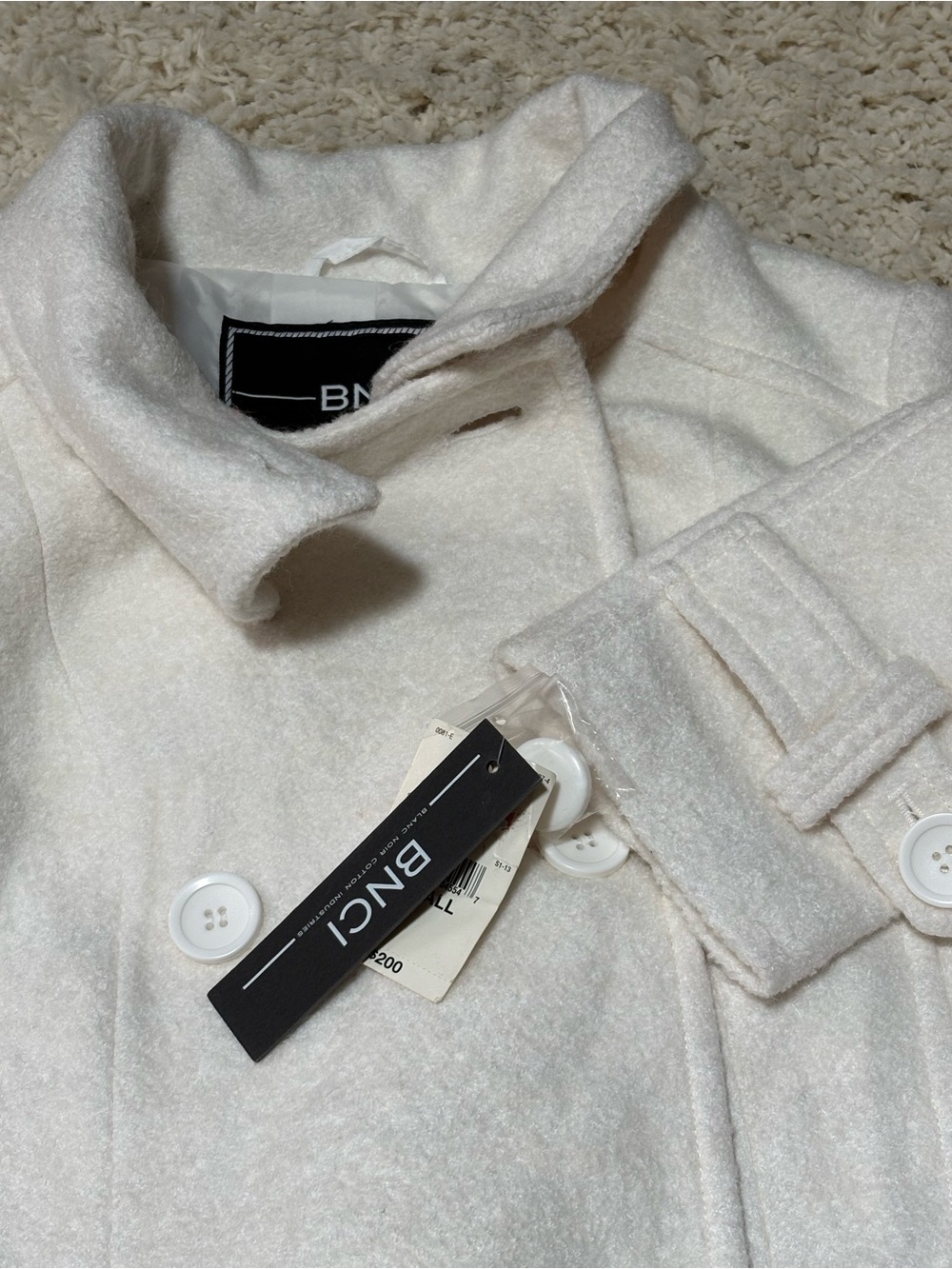 BNCI Double-Breasted Wool Blend White Peacoat Jacket - Picture 5 of 6